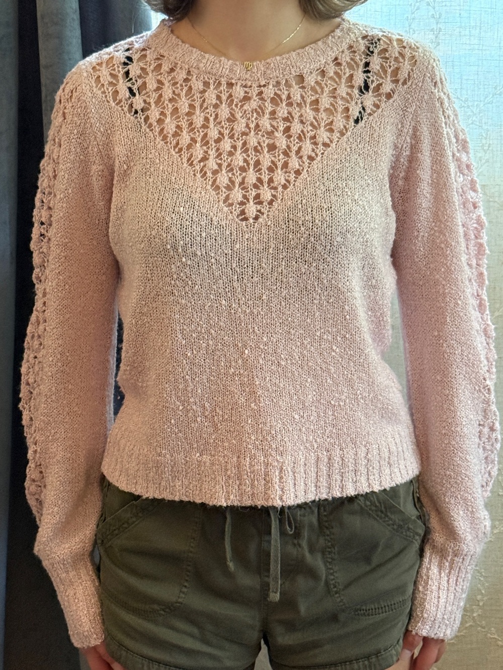 Saltwater LUXE Light Pink Crochet Sweater Size Small